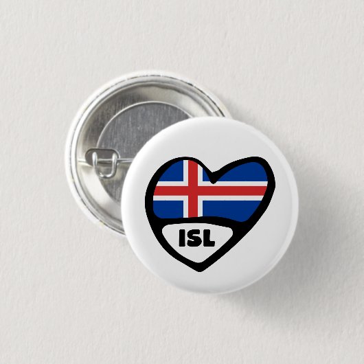 Iceland Country Code Flag Heart Pin Badge, ISL Button (Vorne & Hinten)