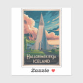 Iceland Hallgrimskirkja Illustration Travel Art Aufkleber (Blatt)