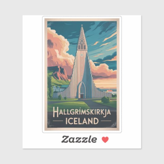 Iceland Hallgrimskirkja Illustration Travel Art Aufkleber (Blatt)