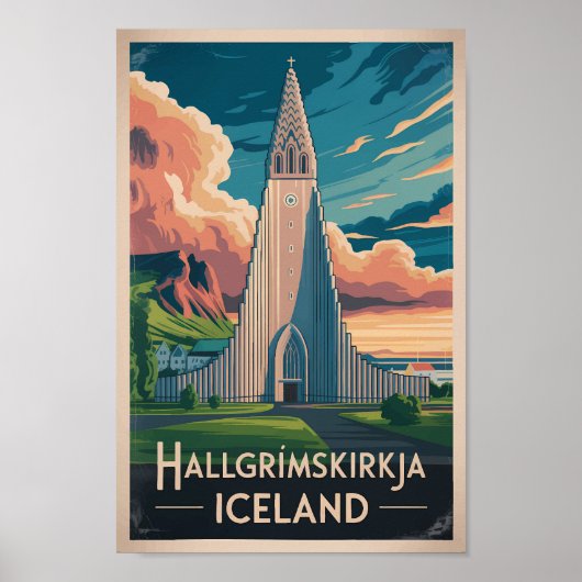 Iceland Hallgrimskirkja Illustration Travel Art Poster (Vorne)