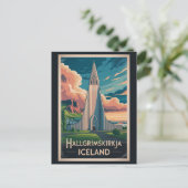 Iceland Hallgrimskirkja Illustration Travel Art Postkarte (Stehend Vorderseite)