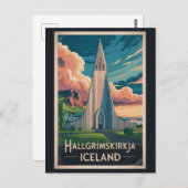 Iceland Hallgrimskirkja Illustration Travel Art Postkarte (Vorne/Hinten)