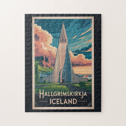 Iceland Hallgrimskirkja Illustration Travel Art Puzzle (Vertikal)