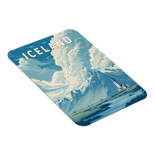 Iceland Illustration Travel Art Vintage Magnet (Rechte Seite)