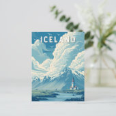Iceland Illustration Travel Art Vintage Postkarte (Stehend Vorderseite)