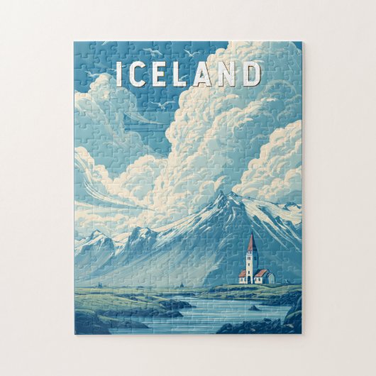 Iceland Illustration Travel Art Vintage Puzzle (Vertikal)