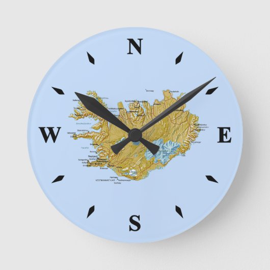 Iceland Map Clock Runde Wanduhr (Vorderseite)