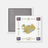Iceland Map + Flags Magnet (Vorderseite/Rückseite)