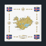 Iceland Map   Flags Magnet<br><div class="desc">This design comprises a Icelandic map within a border featuring the national flag.
The design works best on square magnets.
You may add your own text/graphics using the 'Customize it!' feature.





© 2010 FlagAndMap.
Map derived from images at: http://www.lib.utexas.edu/maps/</div>