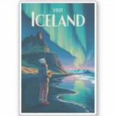Iceland Northern Lights Illustration Travel Art Vi Aufkleber (Vorderseite)
