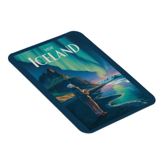 Iceland Northern Lights Illustration Travel Art Vi Magnet (Rechte Seite)