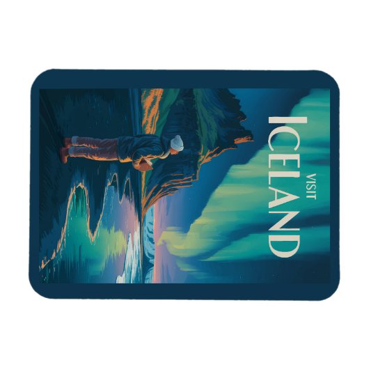 Iceland Northern Lights Illustration Travel Art Vi Magnet (Horizontal)