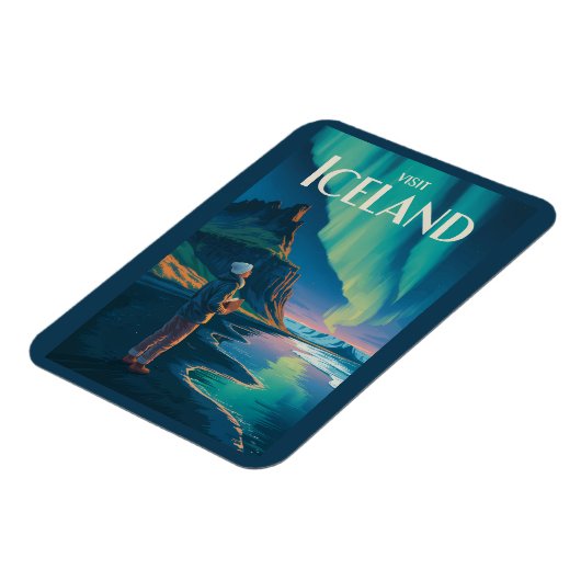 Iceland Northern Lights Illustration Travel Art Vi Magnet (Linke Seite)