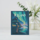 Iceland Northern Lights Illustration Travel Art Vi Postkarte (Stehend Vorderseite)