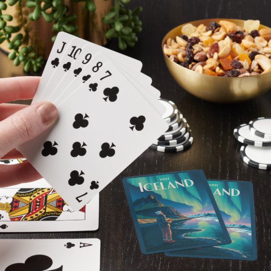 Iceland Northern Lights Illustration Travel Art Vi Spielkarten (In Situ)