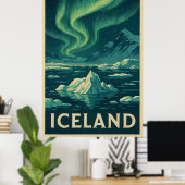 Iceland Northern Lights – Vintage Arctic Landscape Poster (Heimbüro)