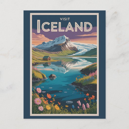 Iceland Painterly Illustration Travel Art Vintage Postkarte (Vorderseite)