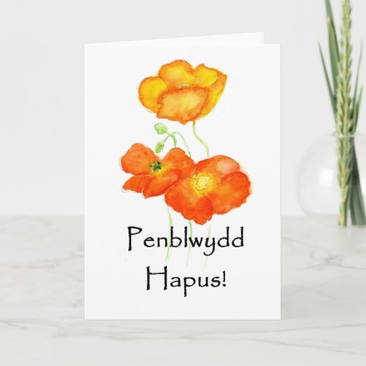 Iceland Poppies Birthday Card - Welsh Greeting Karte (Vorderseite)
