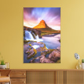Iceland sunset, beautiful landscape with waterfall leinwanddruck (Insitu (Wohnzimmer))