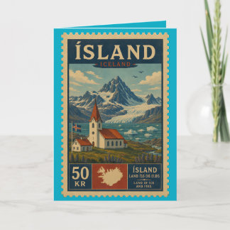 Iceland Vintage Stamp Karte