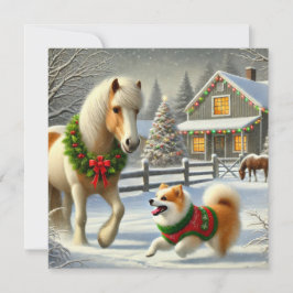 Icelandic Horse and Dog Christmas Card Feiertagskarte