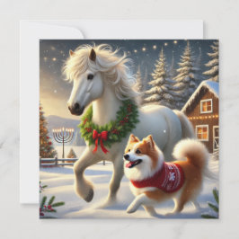 Icelandic Horse and Dog Holiday Card Feiertagskarte