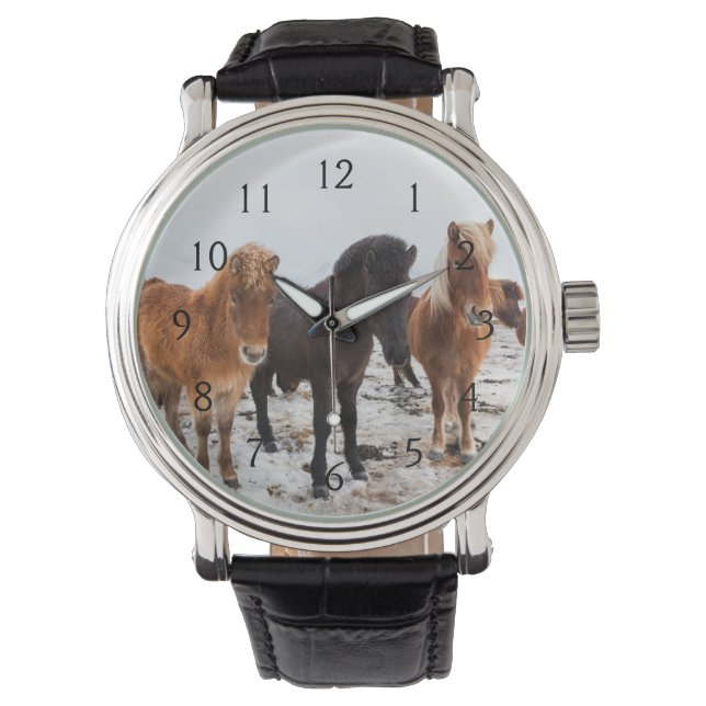 Icelandic Horse during winter on Iceland Armbanduhr (Vorderseite)