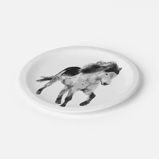 Icelandic horse in motion pappteller (Schrägansicht)