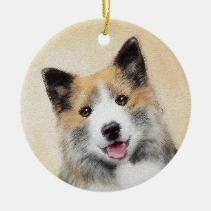 Icelandic Sheepdog Painting - Original Dog Art Keramik Ornament