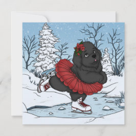 Iceskating Newfundland Welppy Winter Wonderland Feiertagskarte