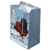 Iceskating Newfundland Welppy Winter Wonderland Mittlere Geschenktüte (Vorderseite Schrägansicht)