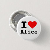 "Ich ❤️ Alice" (Ich liebe Alice) Button (Vorne & Hinten)