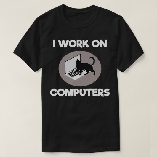 Ich arbeite an Computern Funny Cat Programmierer J T-Shirt (Design vorne)