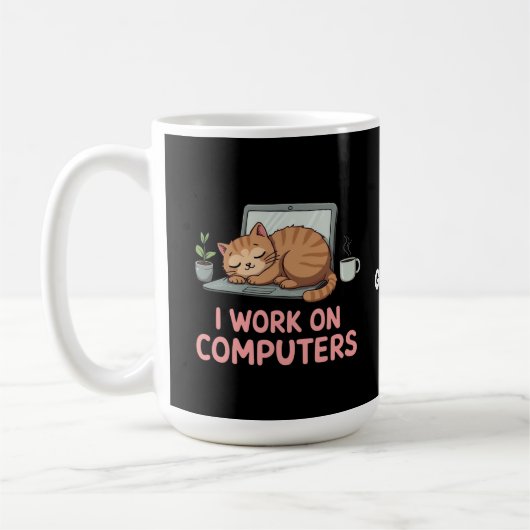 Ich arbeite an Computern lustige Katzen Computer H Kaffeetasse (Links)