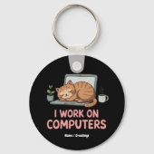 Ich arbeite an Computern lustige Katzen Computer H Schlüsselanhänger (Vorderseite)