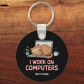 Ich arbeite an Computern lustige Katzen Computer H Schlüsselanhänger (Vorderseite)