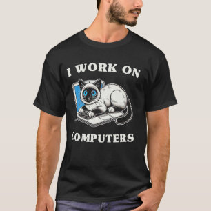 Ich arbeite an Computern Siam-Katze Spaß T-Shirt