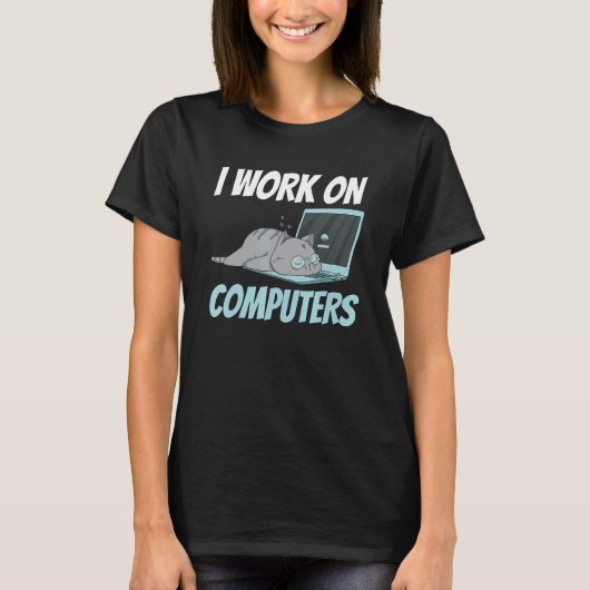 Ich Arbeite An Computern Smart Tech Kitty Katze Fe T-Shirt (Vorderseite)