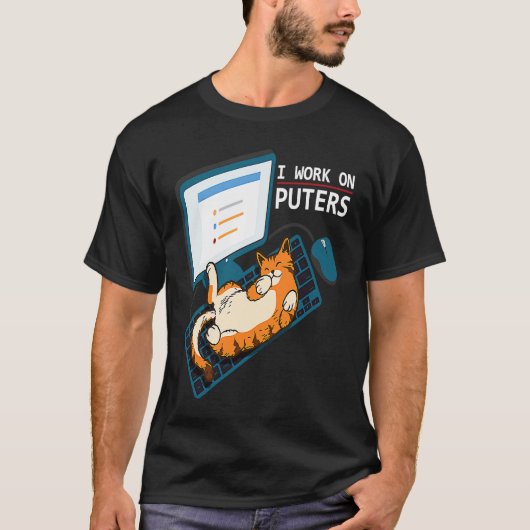 Ich arbeite an Puters Katzen Grafik Computer T-Shirt (Vorderseite)