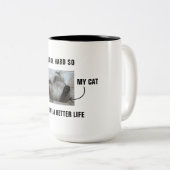 Ich arbeite hart, damit meine Katze ein besseres L Zweifarbige Tasse (VorderseiteRechts)