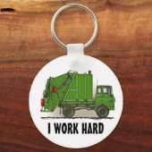 Ich arbeite harte Mülltransporter, grüne Schlüssel Schlüsselanhänger (Vorderseite)