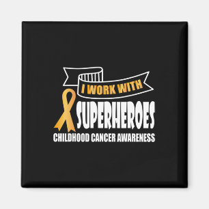 Ich arbeite mit Superhelden Childhood Cancer Ribbo Magnet
