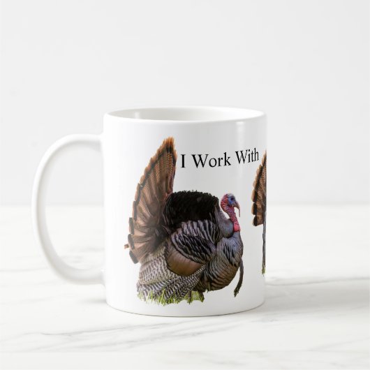 Ich arbeite mit Truthahntext Kaffeetasse (Links)