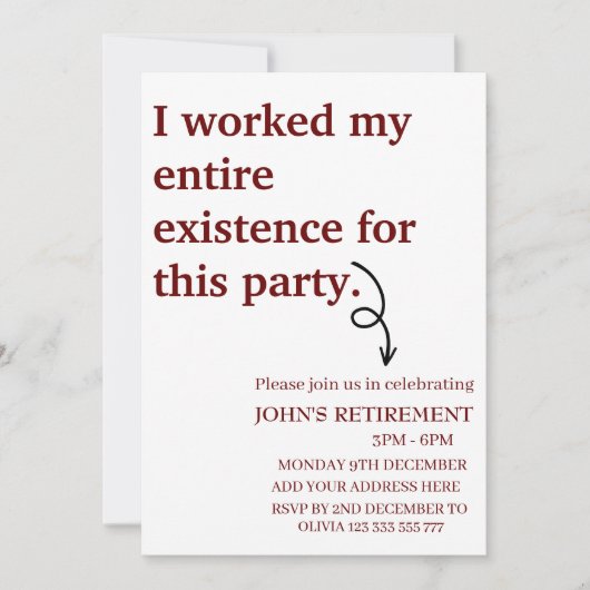 Ich arbeitete meine ganze Existenz für diese Pensi Einladung (Vorderseite)