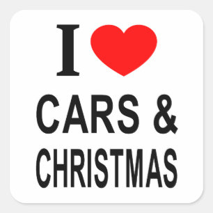 ICH ❤️ AUTOS & CHRISTMAS I LIEBE CARS & CHRISTMAS QUADRATISCHER AUFKLEBER