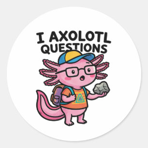 Ich Axolotl Fragen Schulkind hält Stein Neugierde Runder Aufkleber
