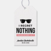 Ich bedaure nichts Junggeselinnen-Abschied Hangove Geschenkanhänger (Vorderseite)