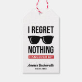 Ich bedaure nichts Junggeselinnen-Abschied Hangove Geschenkanhänger (Vorderseite)