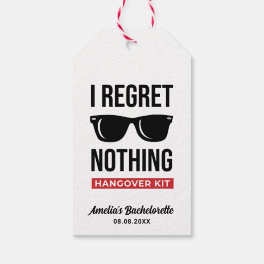 Ich bedaure nichts Junggeselinnen-Abschied Hangove Geschenkanhänger (Rückseite)