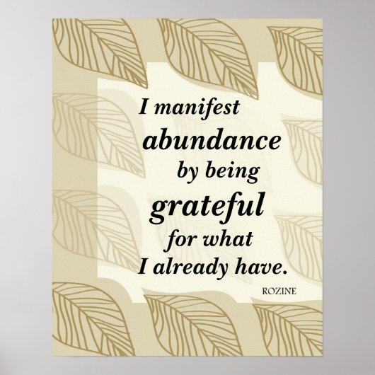 Ich bekenne mich zur Fülle, indem ich dankbar beja Poster (Vorne)